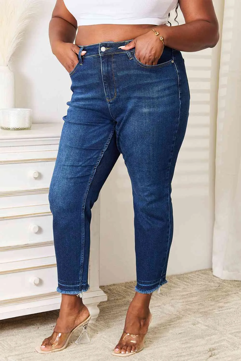 Judy Blue, High-Rise Released Hem Slim Jeans