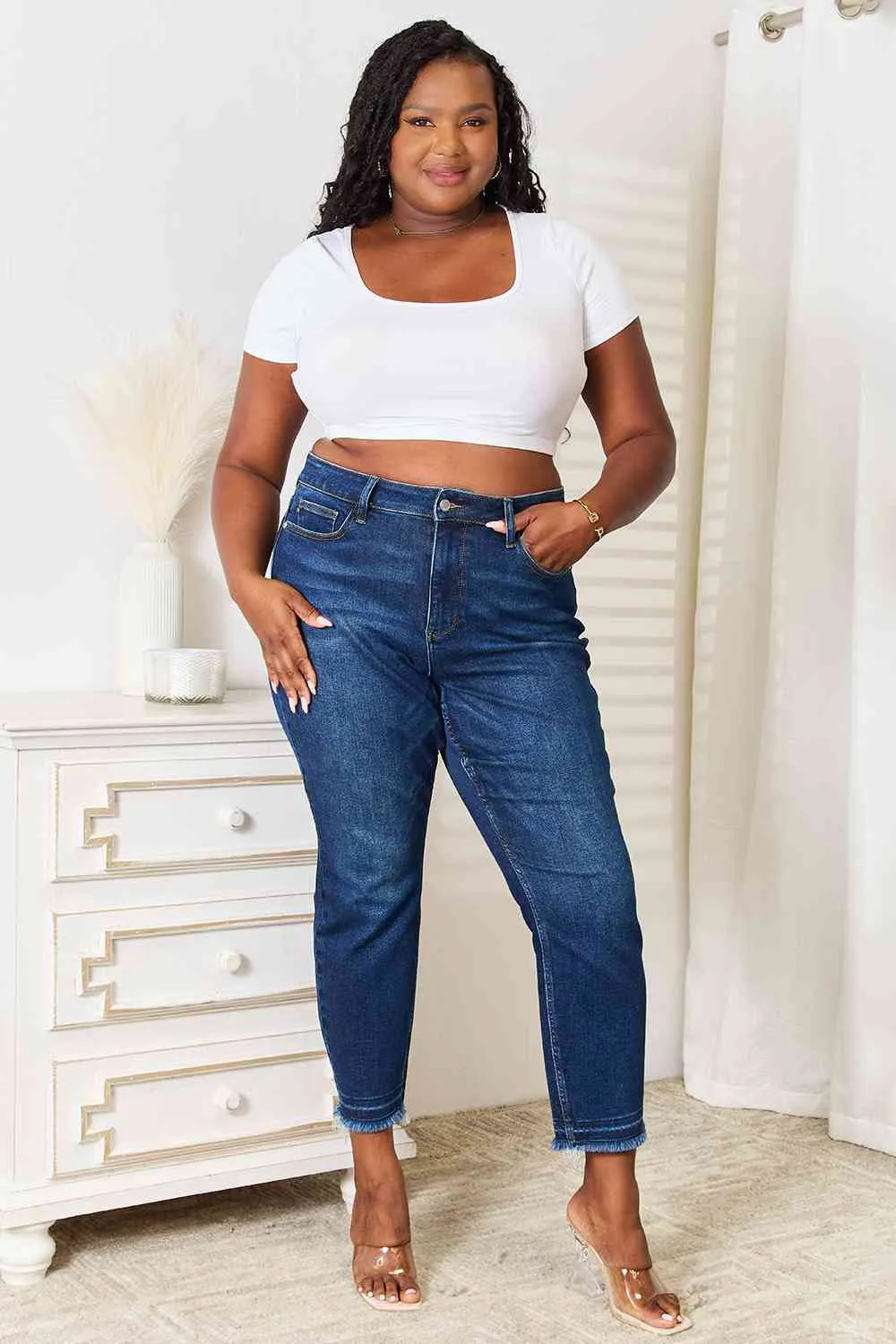 Judy Blue, High-Rise Released Hem Slim Jeans