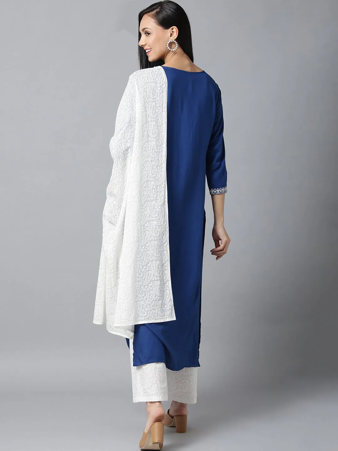 Kurta Palazzo in Blue  & White Yoke