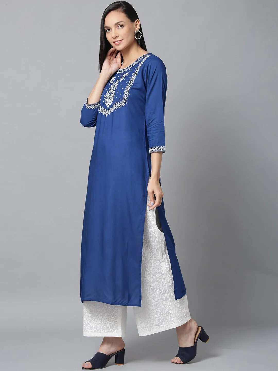 Kurta Palazzo in Blue  & White Yoke