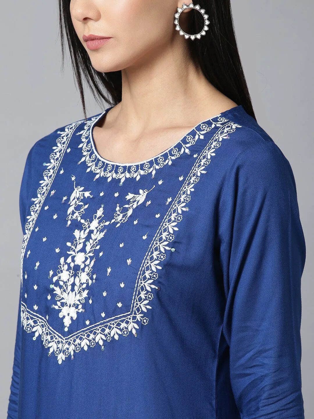 Kurta Palazzo in Blue  & White Yoke