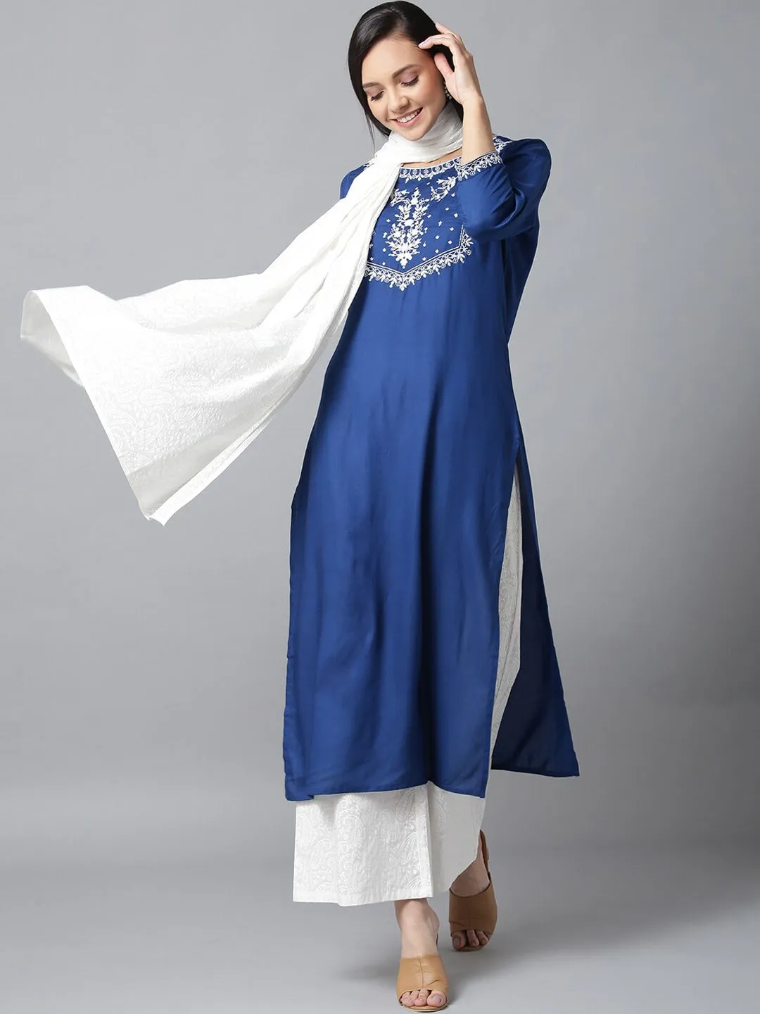 Kurta Palazzo in Blue  & White Yoke