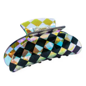 Medium Round Iridescent Checkered Hair Claw Clip