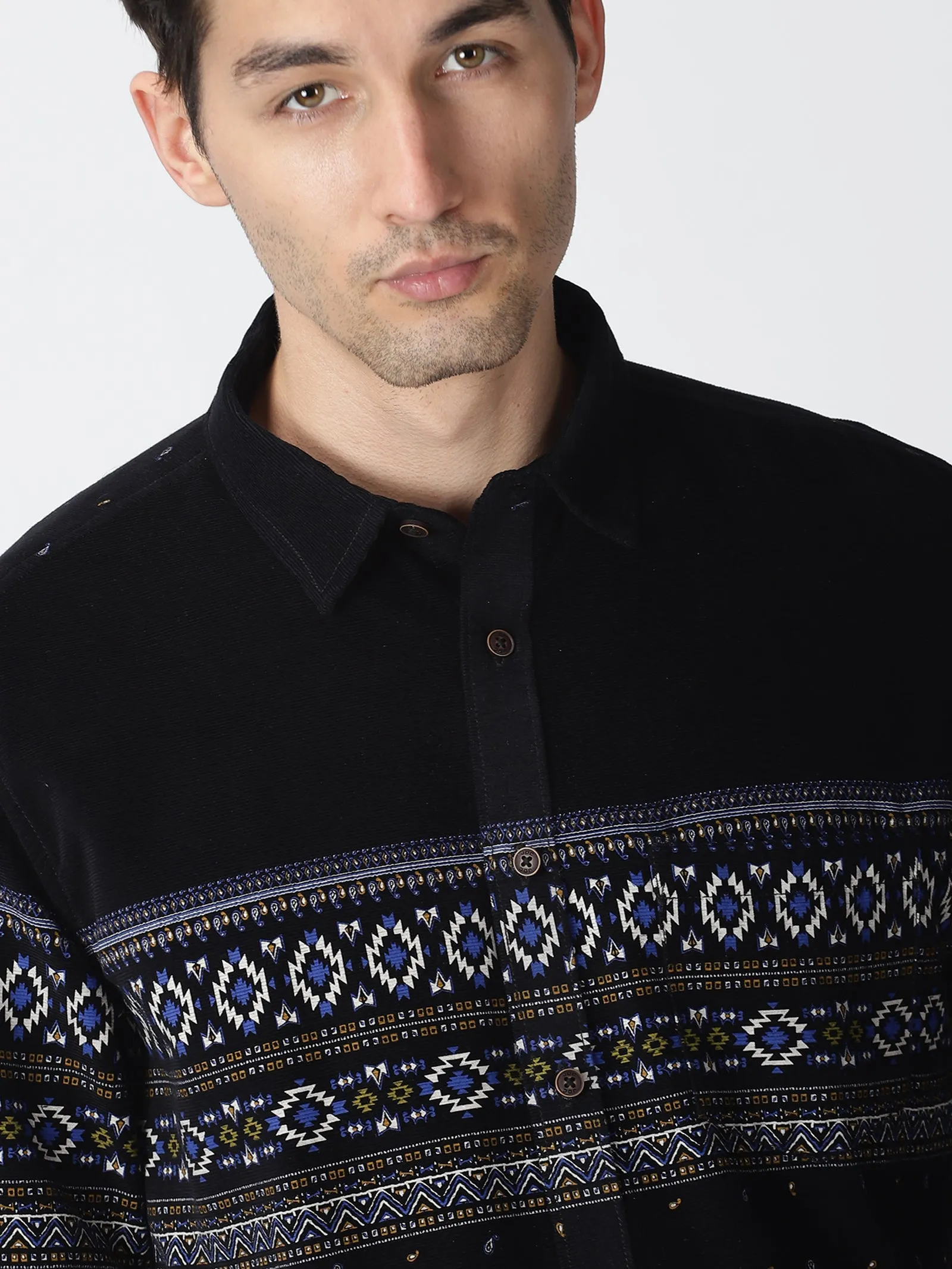 MEN'S BLACK PRINT SLIM FIT SHIRT