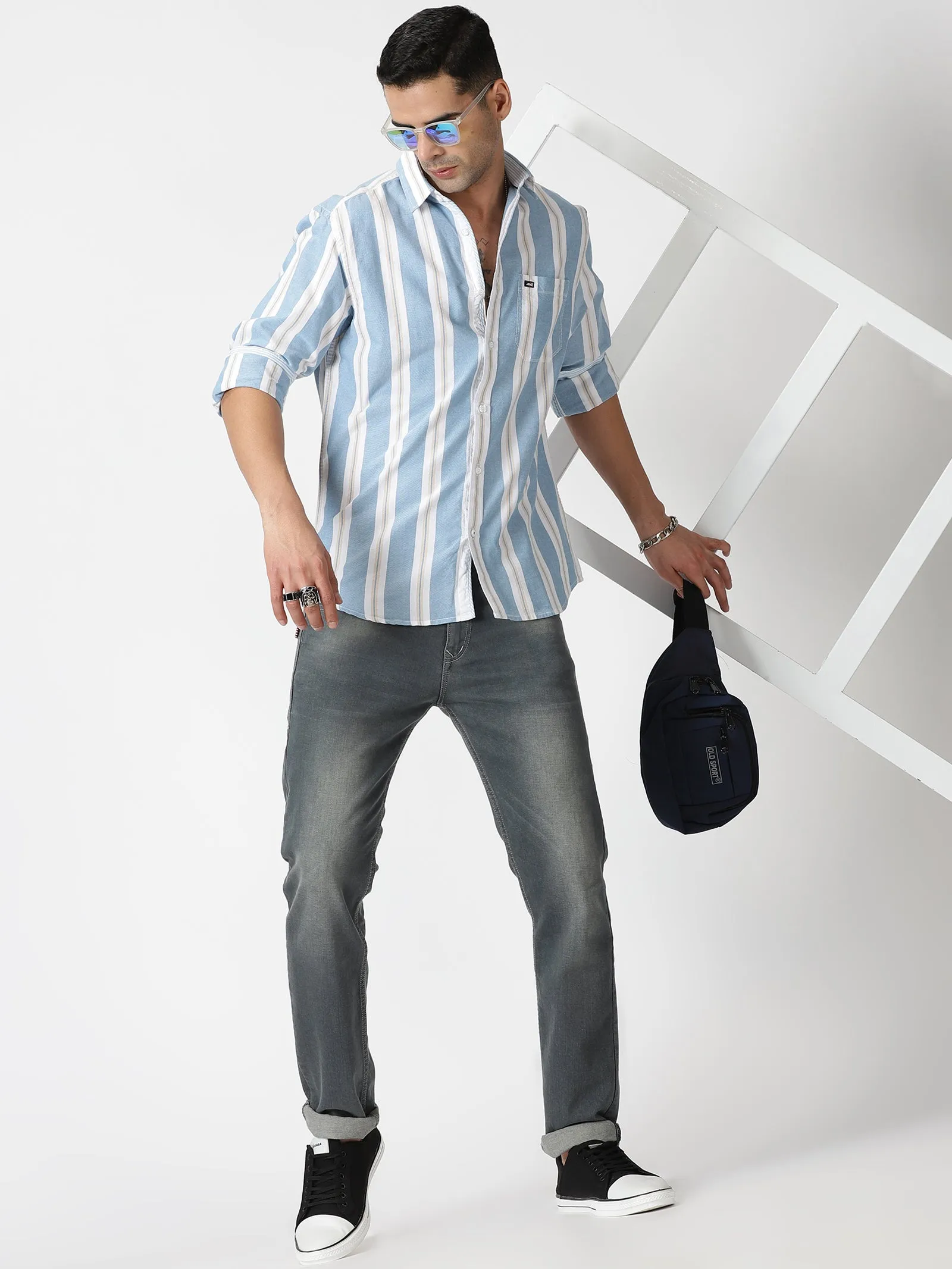 MEN'S BLUE STRIPE SLIM FIT SHIRT