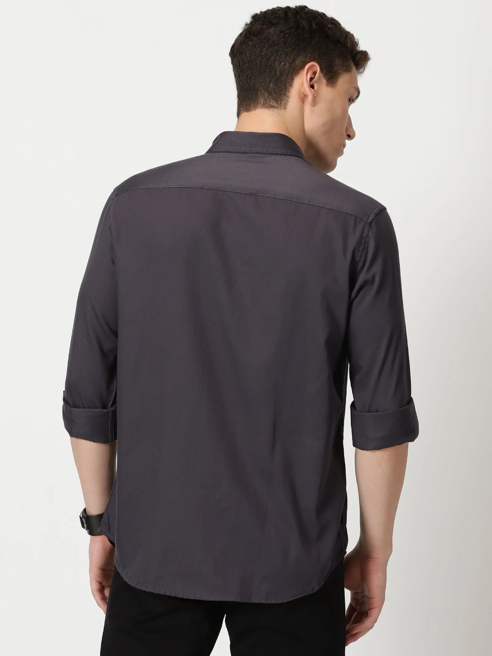 MEN'S DK GREY PLAIN SLIM FIT SHIRT