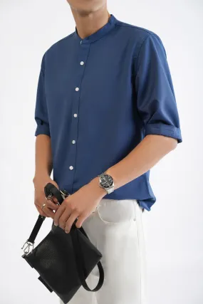 Navy 3/4-Sleeve Shirt with a Mandarin Collar - Item 1058