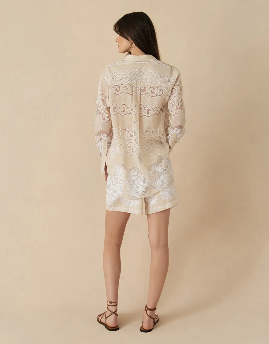 Nova Raschel Shirt - Beige / White Lace - SALE