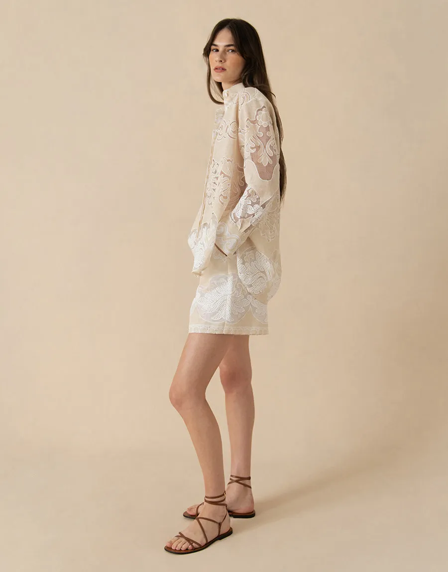 Nova Raschel Shirt - Beige / White Lace - SALE