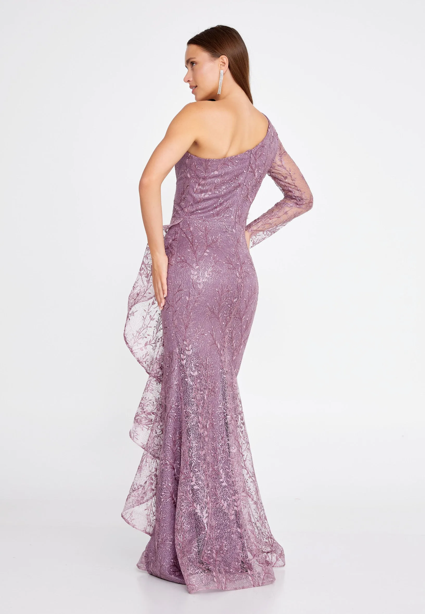 One Shoulder Maxi Lace Mermaid Regular Purple Wedding Guest Dress- Purple