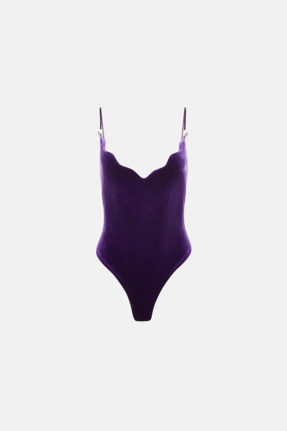 Pat Globe Velvet Bodysuit - Purple