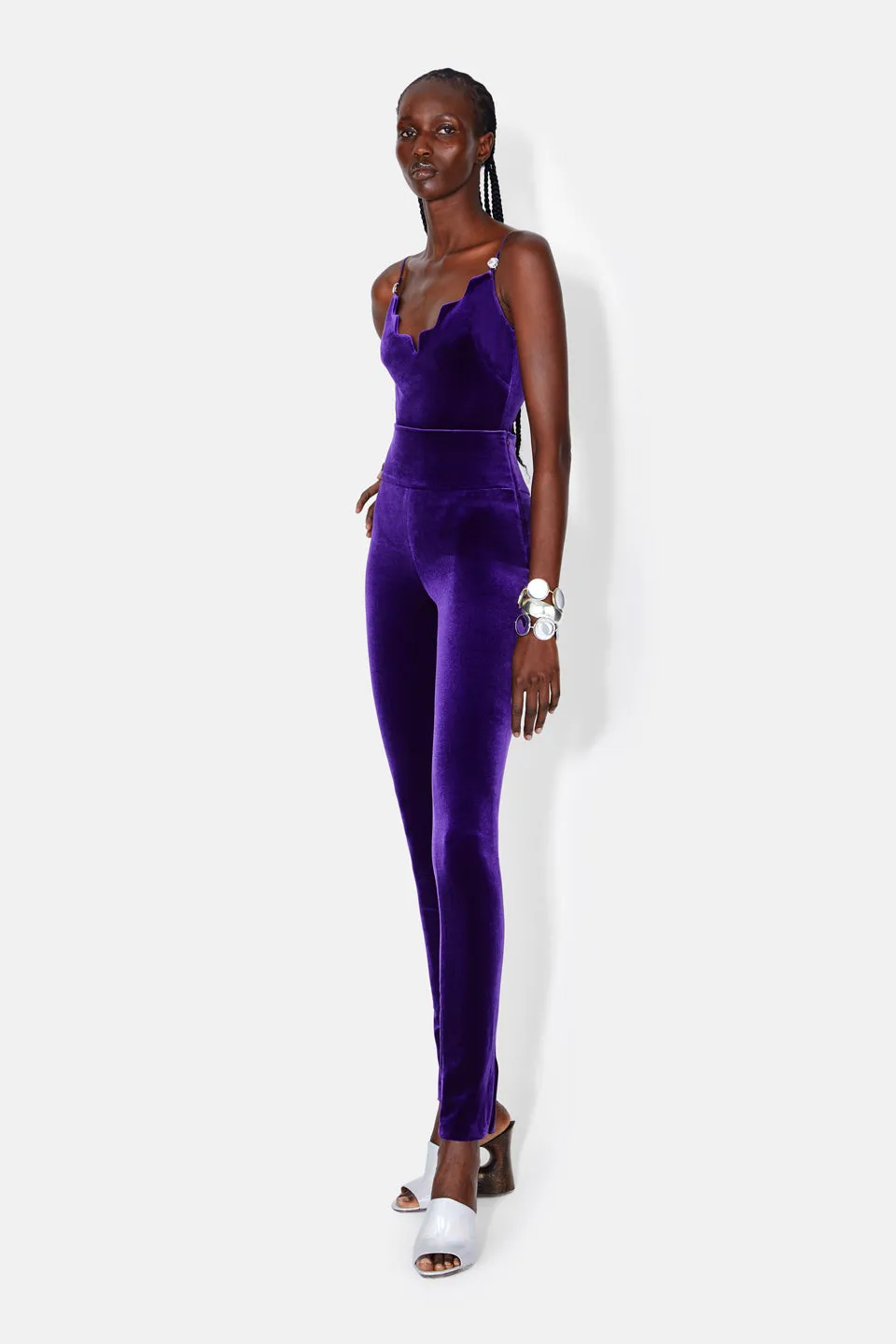 Pat Globe Velvet Bodysuit - Purple