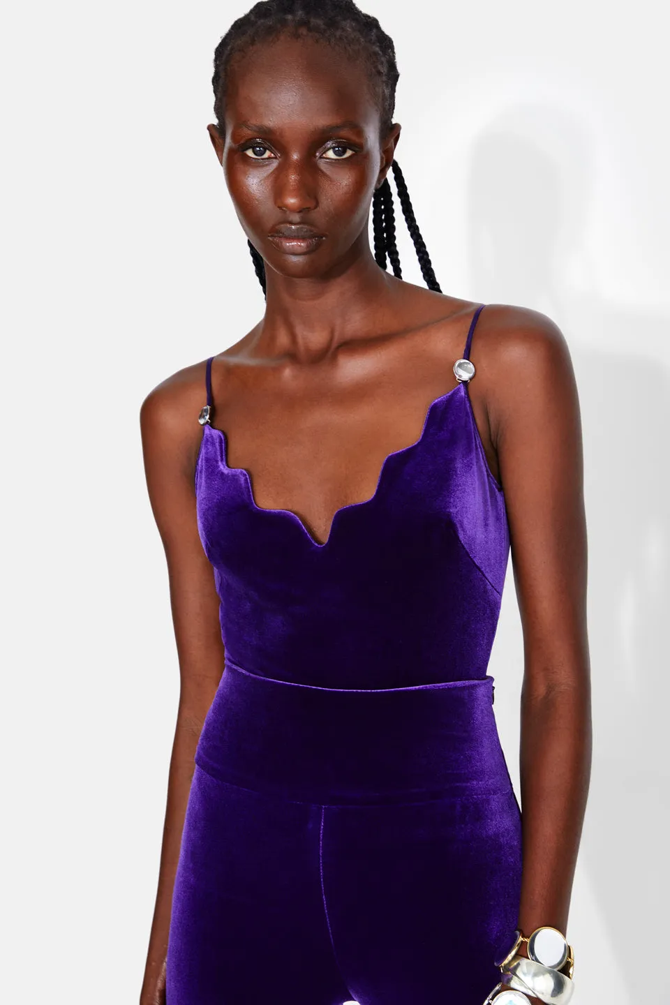 Pat Globe Velvet Bodysuit - Purple