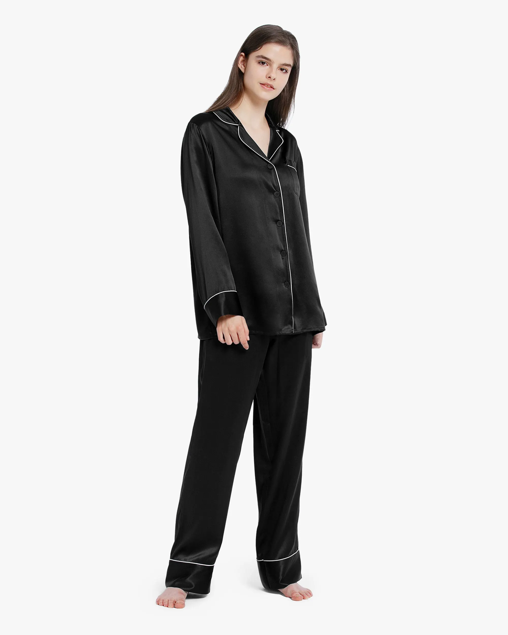 Piped Silk Pajamas - For Women