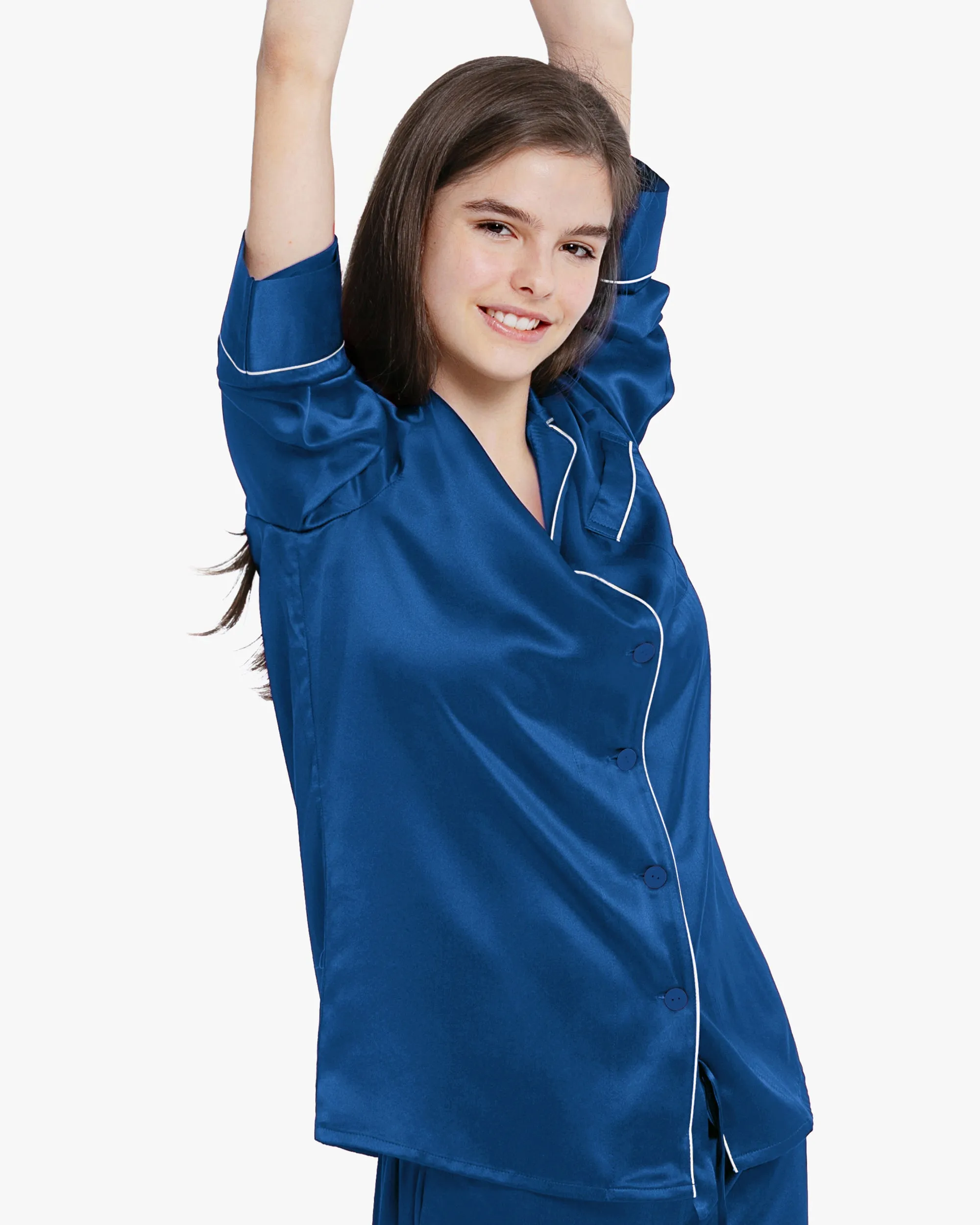 Piped Silk Pajamas - For Women