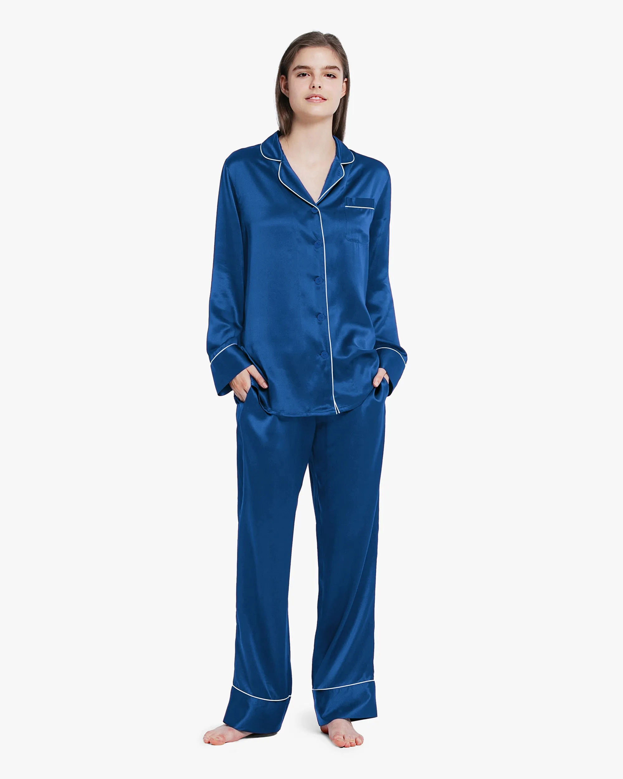 Piped Silk Pajamas - For Women