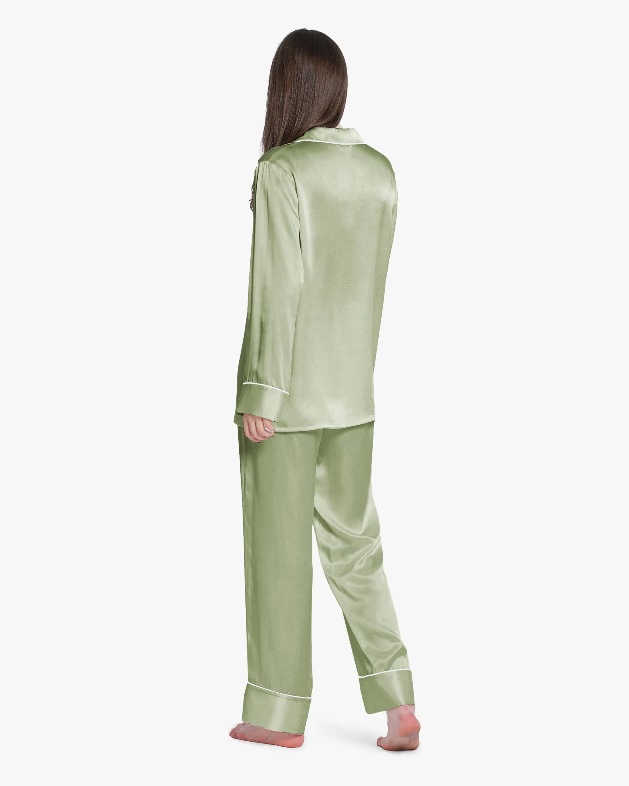 Piped Silk Pajamas - For Women