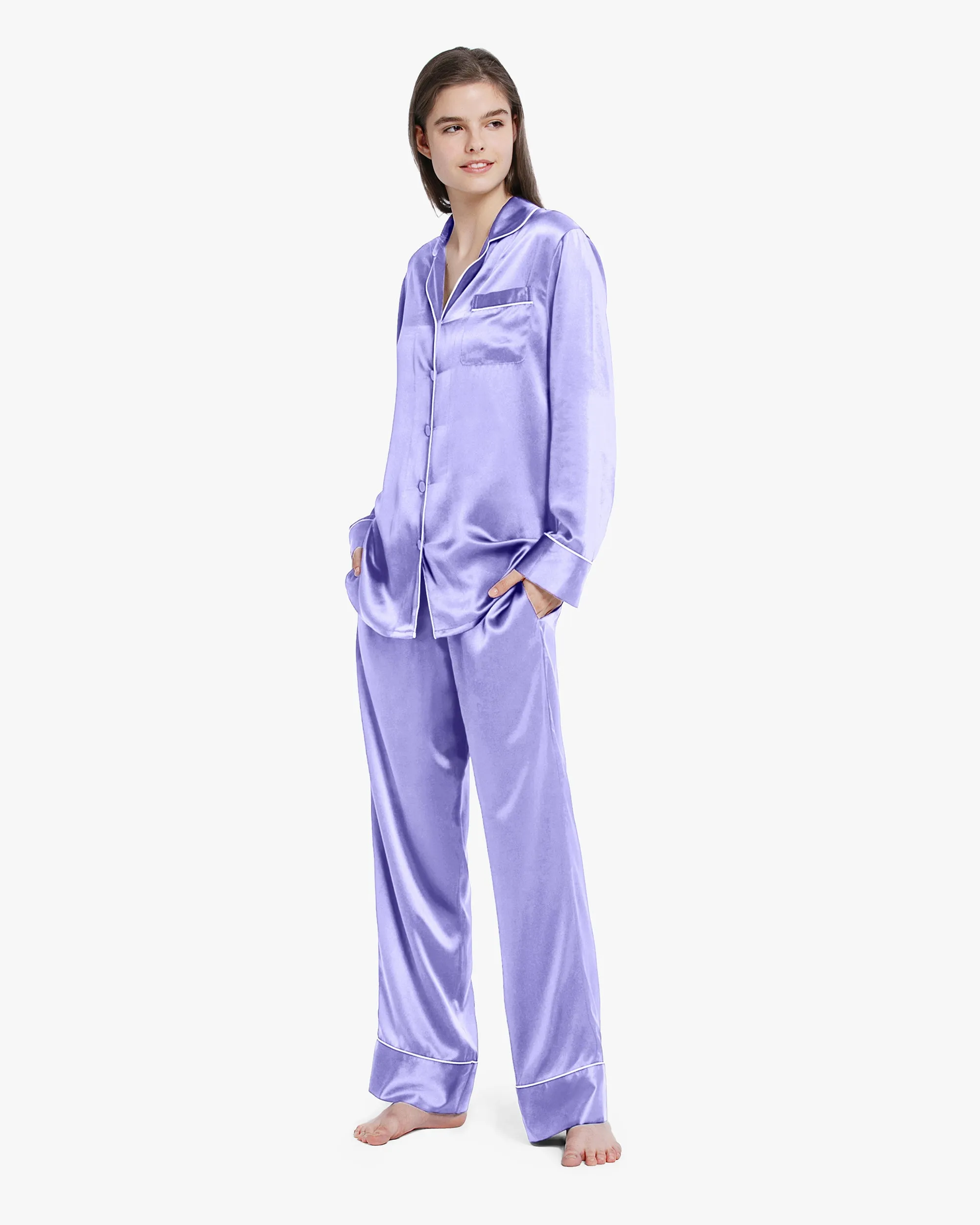 Piped Silk Pajamas - For Women