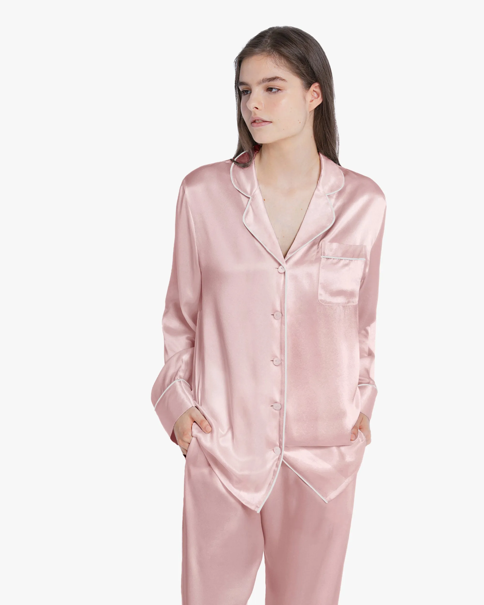 Piped Silk Pajamas - For Women