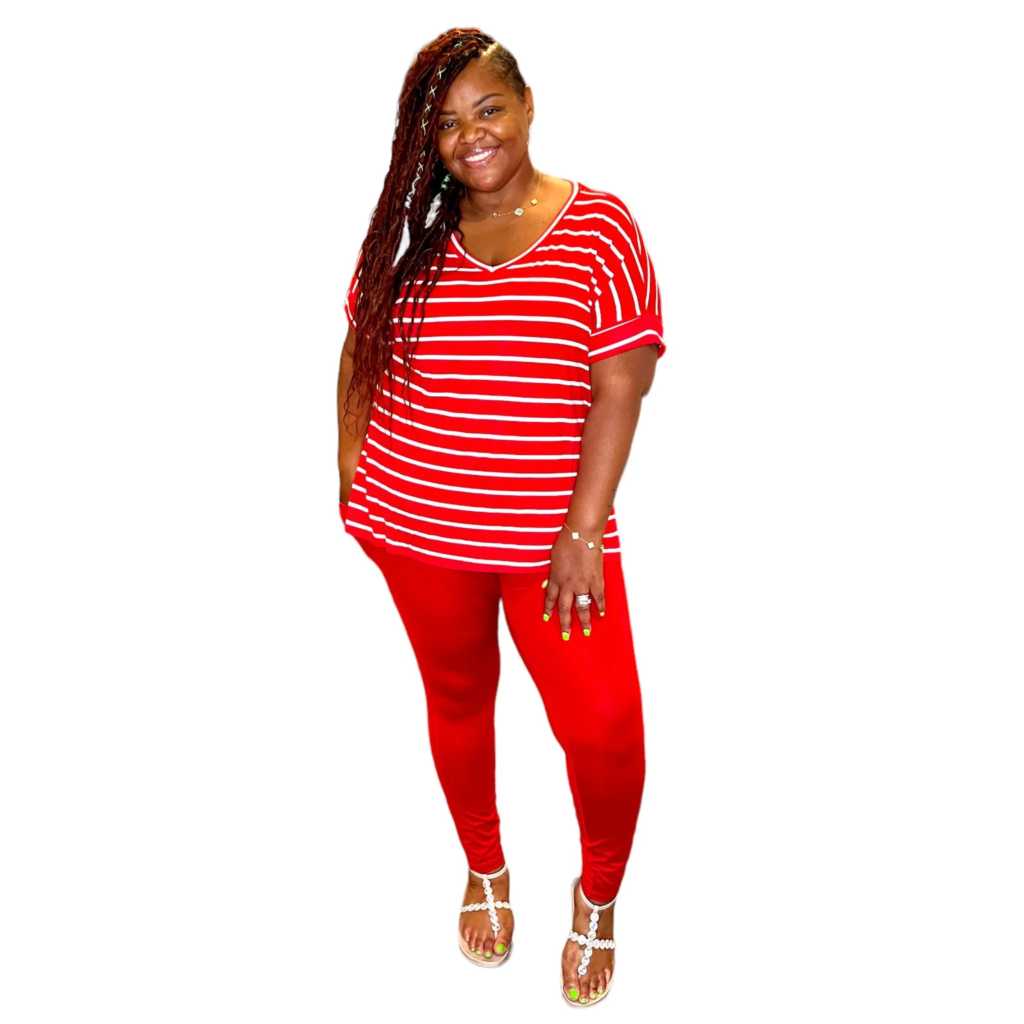 Plus Striped Top Legging Sets