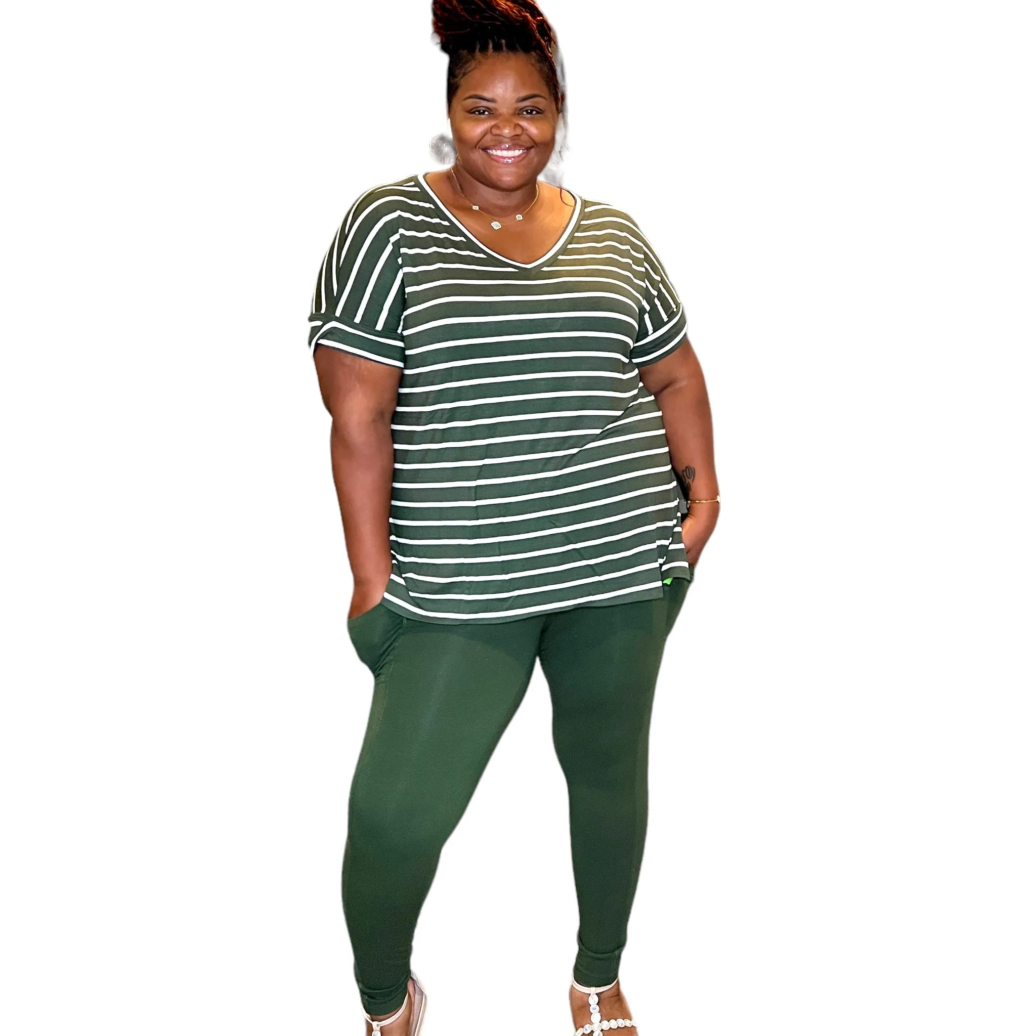 Plus Striped Top Legging Sets