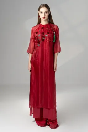 Scarlet Straight Round Neck Silk Organza Floor Length Ao Dai