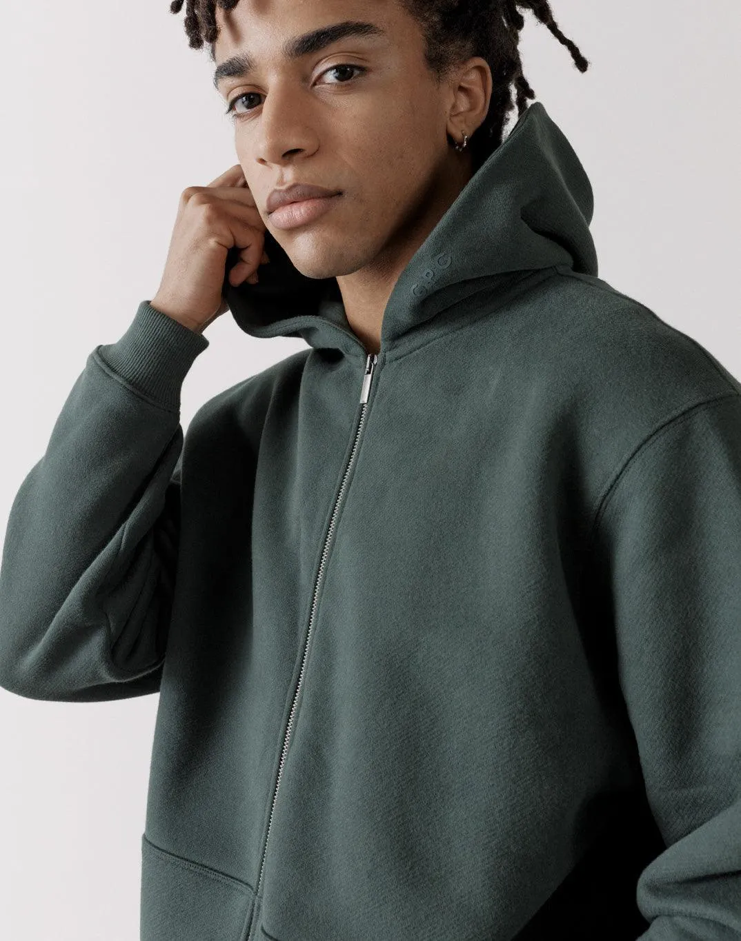 The Oversized Zip Hoodie in Earth Green