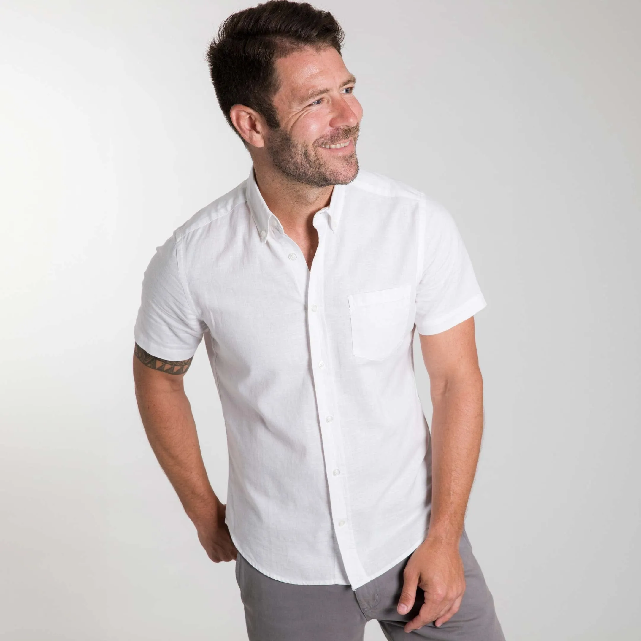 White Linen Short Sleeve Shirt